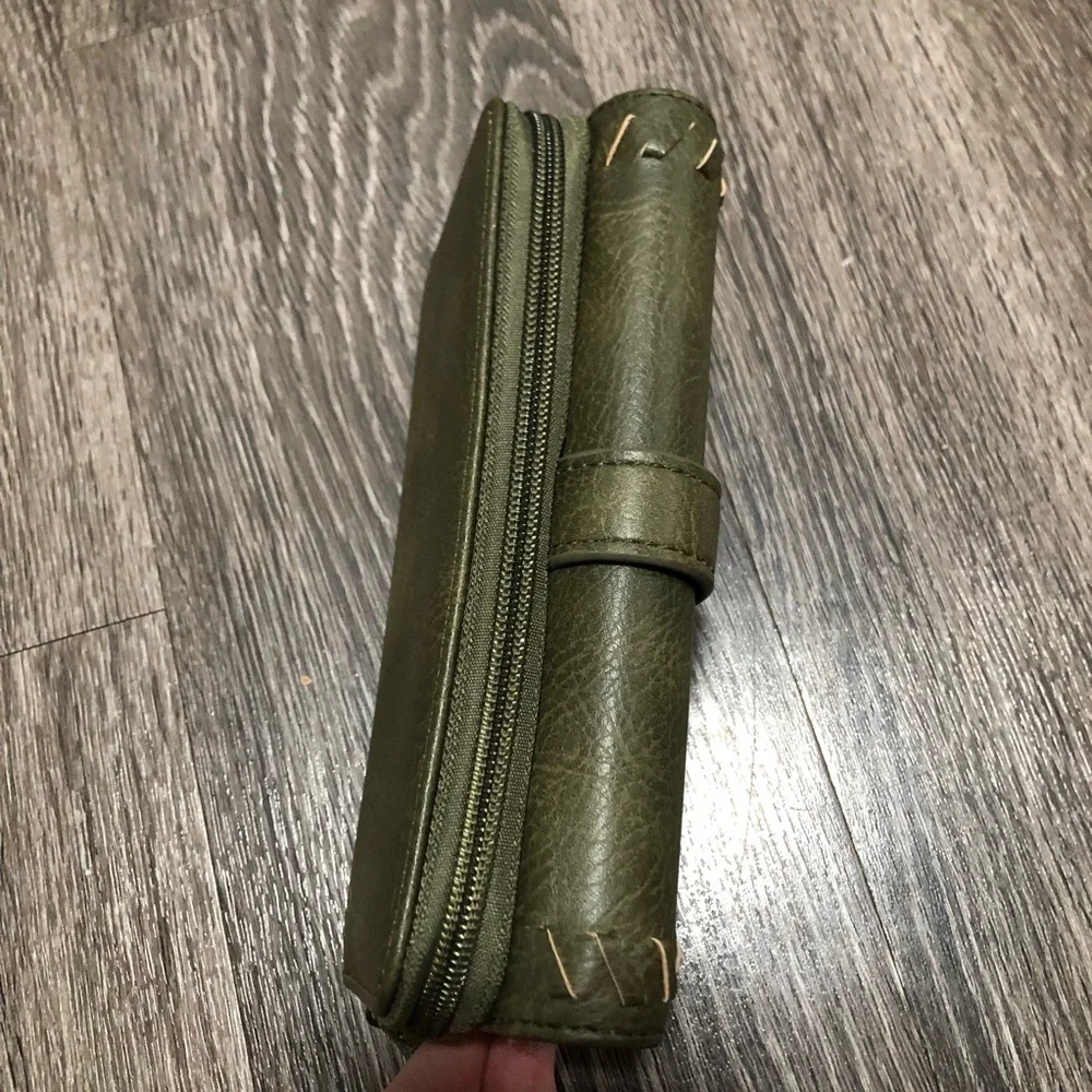 b.o.c. Born Concept OliveGreen Vegan Leather Whipstitch Trifold Organizer Wallet
